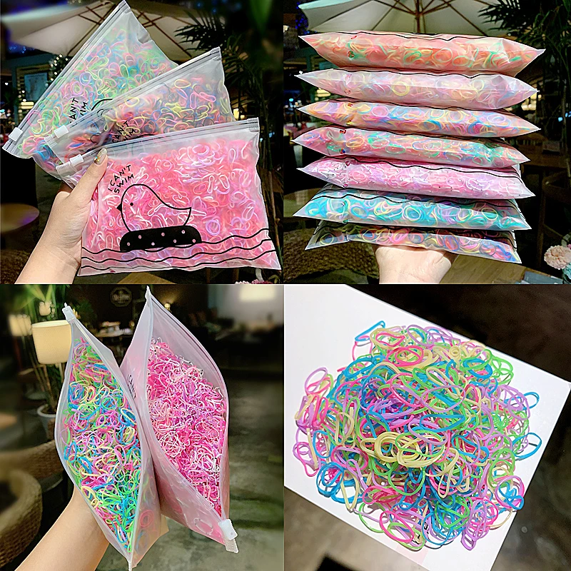 Girls Colorful Small Disposable Rubber Bands for Ponytail Holder Elastic Hair Bands Fashion Hair Accessories 1000pcs/Pack Hair Accessories