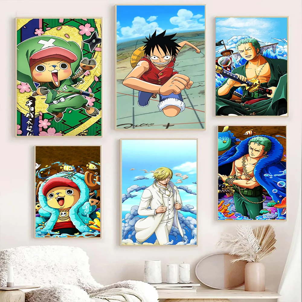 

Classic Japanese Anime Posters One Piece Luffy Zoro Canvas Painting Colorful Chopper Sanji Mural Wall Art Home Room Decoration