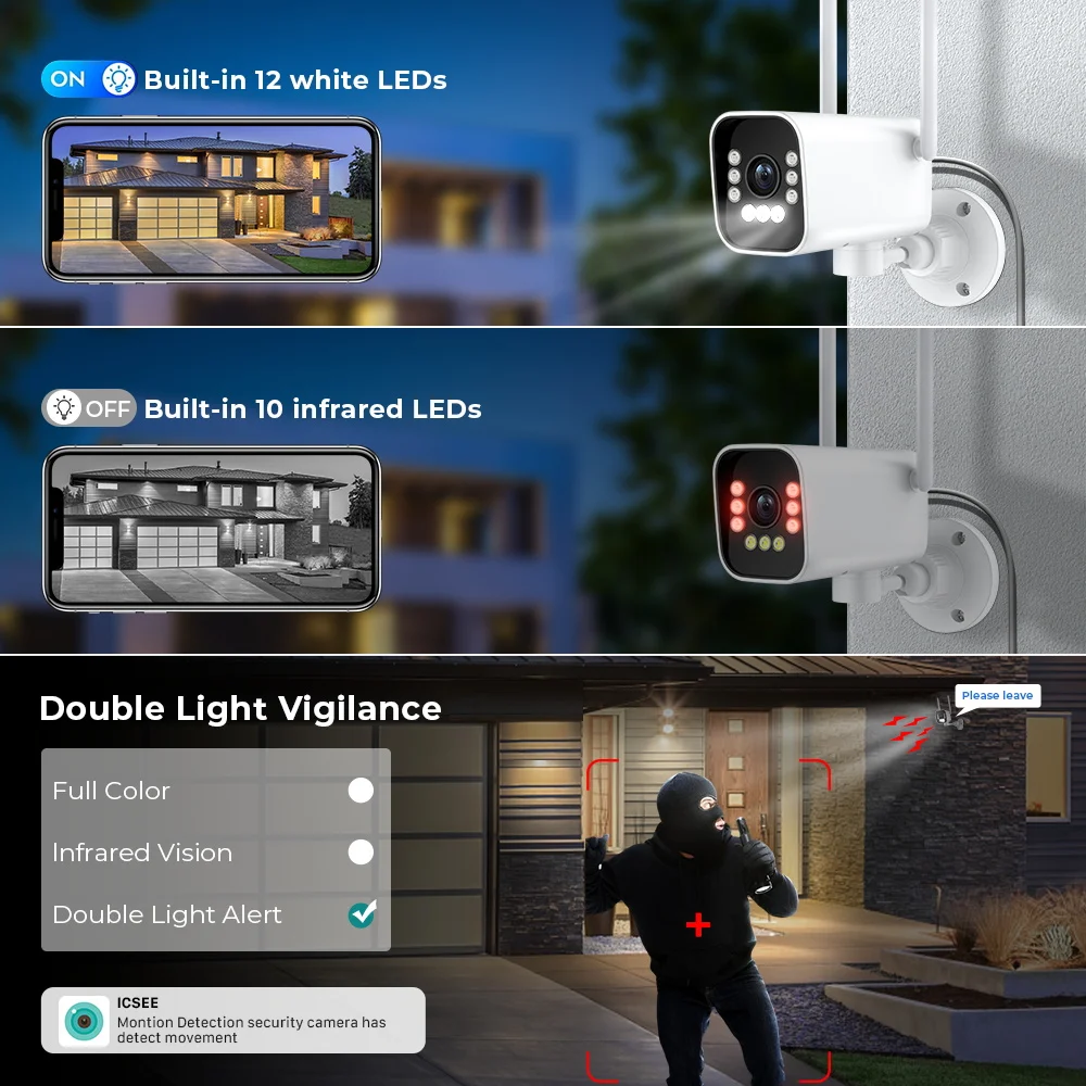 8MP 4K PTZ Wifi IP Camera Outdoor H.265 Surveillance Camera Auto Tracking Audio 2MP Bullet Camera Home Security Protection ICSEE 4