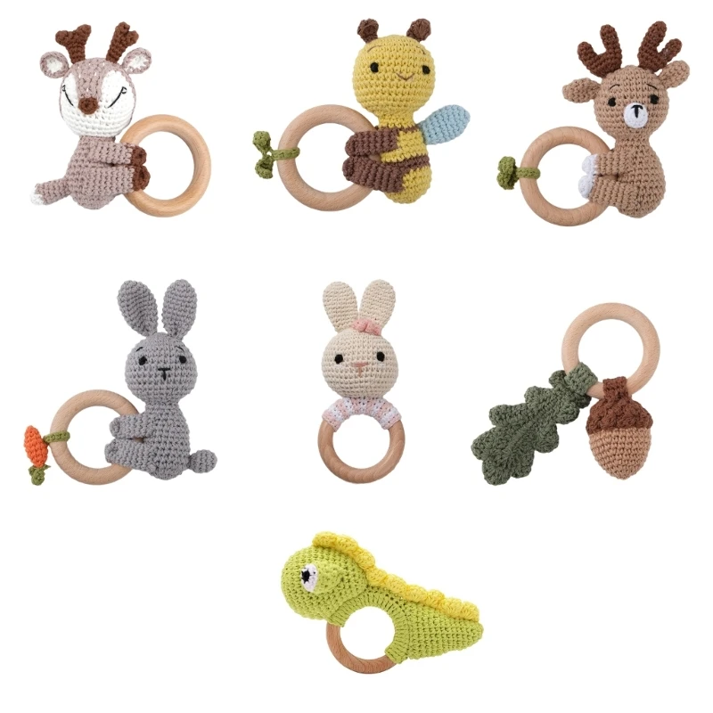 

Wooden Baby Cartoon Dinosaur Baby Teething Toy for Visual Sensory Stimulation Rings Pendants Boho 0-12 Month 1560