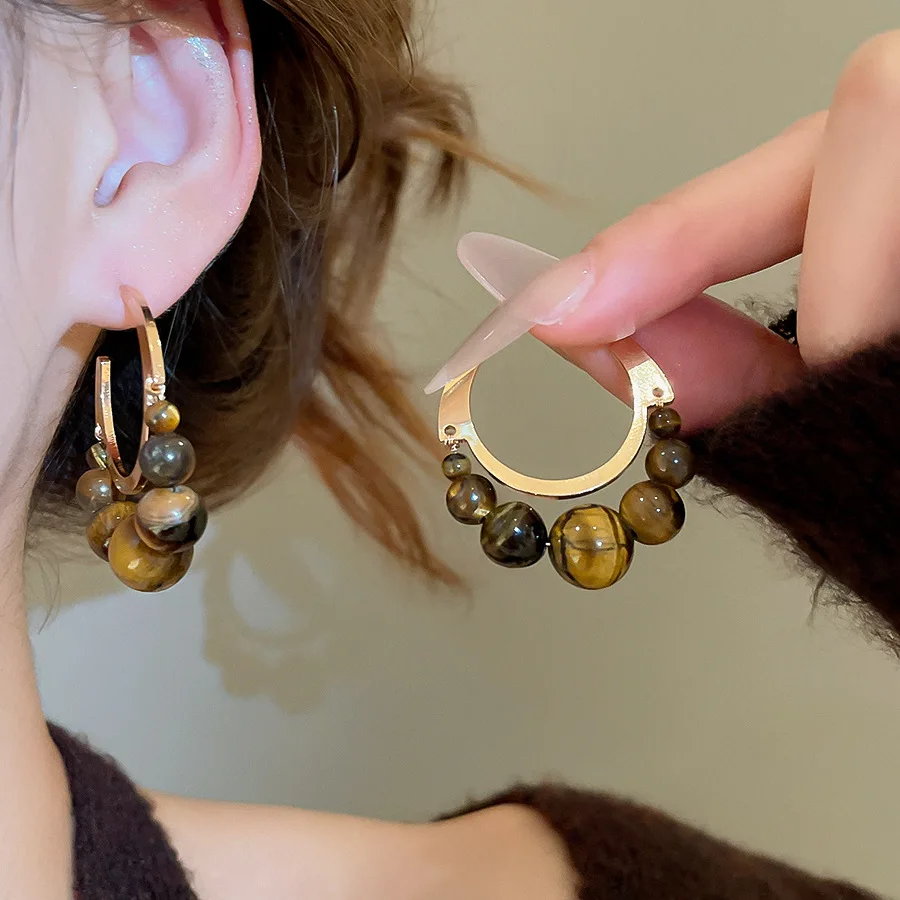 Brown Resin Tiger's Eye Stud Earrings - Detail View 4