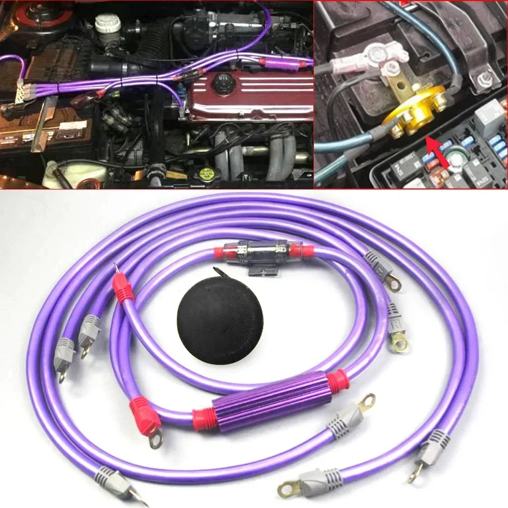 Car Voltage stabilizer Purple Grounding Cable 15GA Alternator Cable with Safety Switch Grounding Nano Set Fuel Save Auto Parts