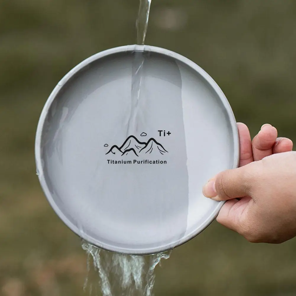 طبق تخييم خارجي من التيتانيوم خفيف الوزن ومحمول ومستدير للطهي والنزهات والمشي لمسافات طويلة والتخييم وحقيبة الظهر والسفر