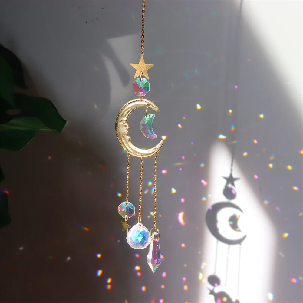 1 pièce Décoration suspendue à détail étoile et lune mur argent scintillant  artificiel cristal pour domicile, Mode en ligne