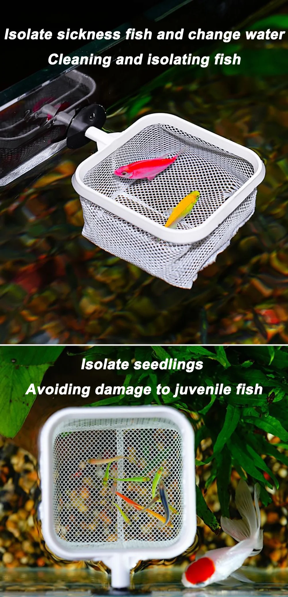 Title 4, Aquarium Square Fishing Net With Suction Cup Ex...