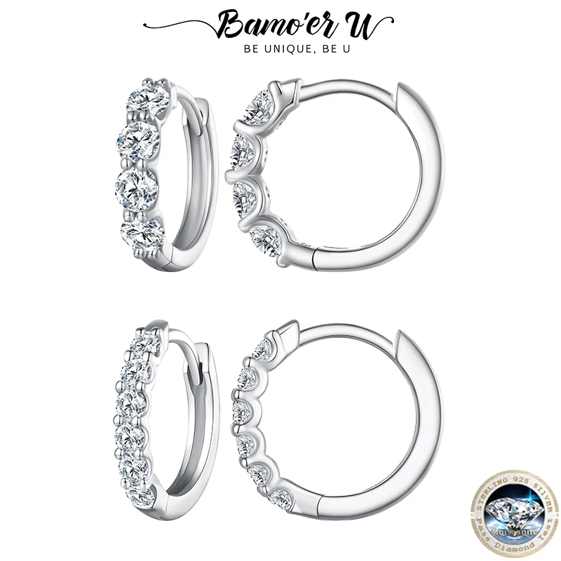

Bamoer U Moissanite Earrings 925 Sterling Silver Ear Buckle Sparking Round Hoop Wedding Jewelry Gift for Women 3.5mm D Color