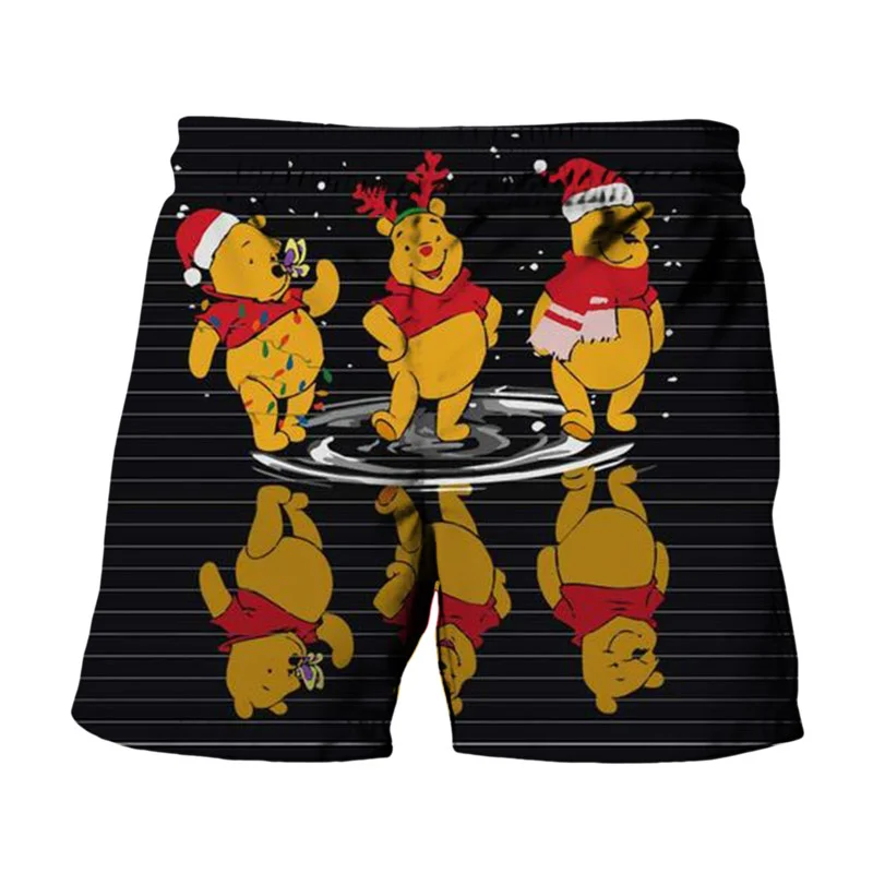 Merry Christmas New Disney Brand Mickey And Minnie Anime Print Summer Men's Fashion Beach Party Casual Shorts Y2K