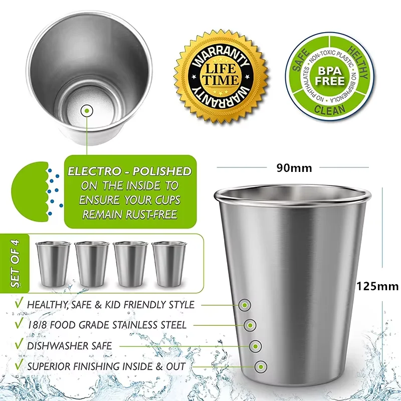 Stainless Steel Unbreakable Pint Cups - 500ML Reusable & Stackable Tumblers