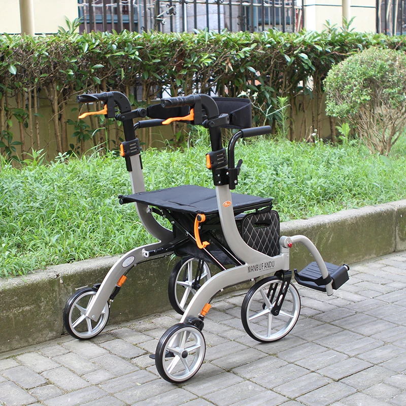 The elderly walker and four-wheel rollator can sit in an aluminum alloy shopping cart and fold lightly 2
