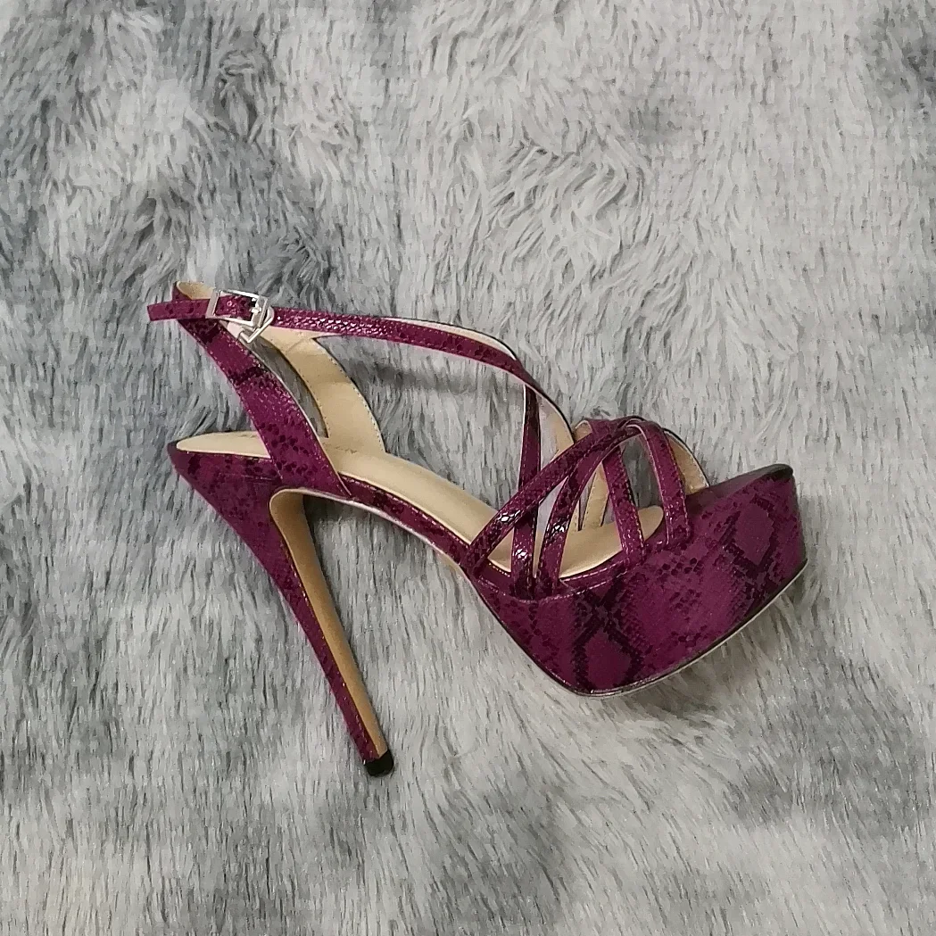 Platform High Heels Sandals Platform Sandals Women High Heels Ankle Buckle Sandals 14CM Open Toe Snake Pattern Party Dress