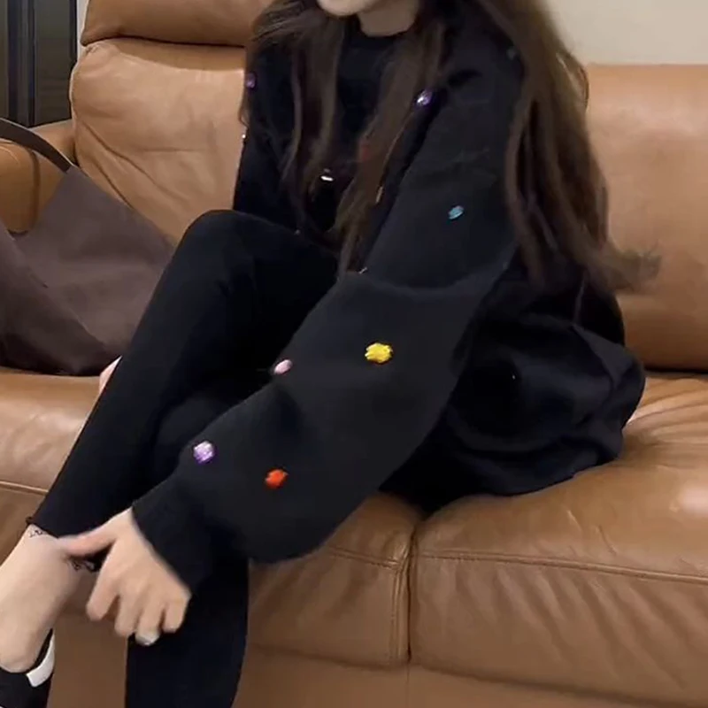 Korean style color drill turtle neck women's autumn and winter fashion shoulder-length long sleeve loose Joker black sweater