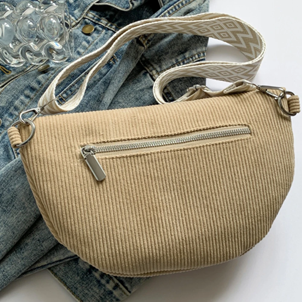 Corduroy Chest Bag Stylish Crossbody Bag Wide Guitar Strap Vintage Shoulder Bag Multi-pockets Casual Waist Bag Casual Sports Bag