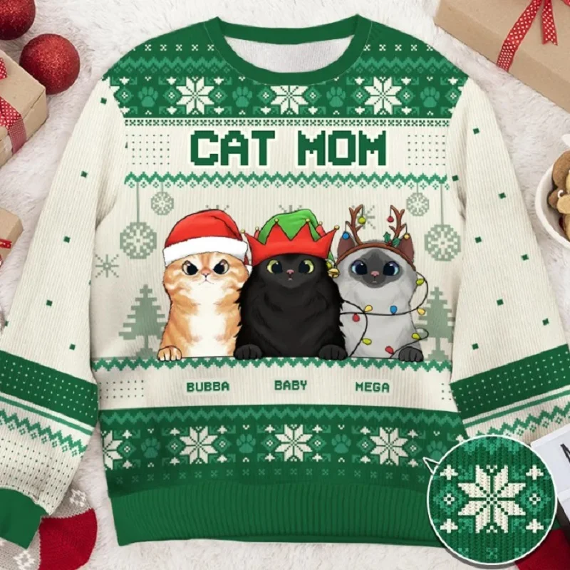 thumbnail image 1 of Suéter navideño feo con dibujo de gato, suéter navideño con impresión 3D, regalo de Papá Noel, sudadera 3D para hombre, otoño e invierno, 1 of 4