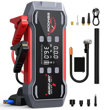 Avviatore di emergenza per auto con compressore d'aria Avviatore di emergenza Accumulatori e caricabatterie di riserva Avviatore di batteria portatile Pompa d'aria 150PSI con luce a LED