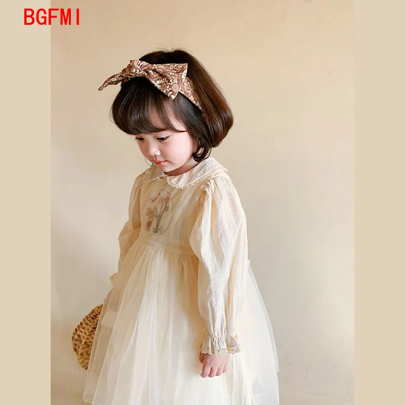 Girls Dress New Baby Kid Girl Spring Summer Dresses Collar Embroidered Yarn