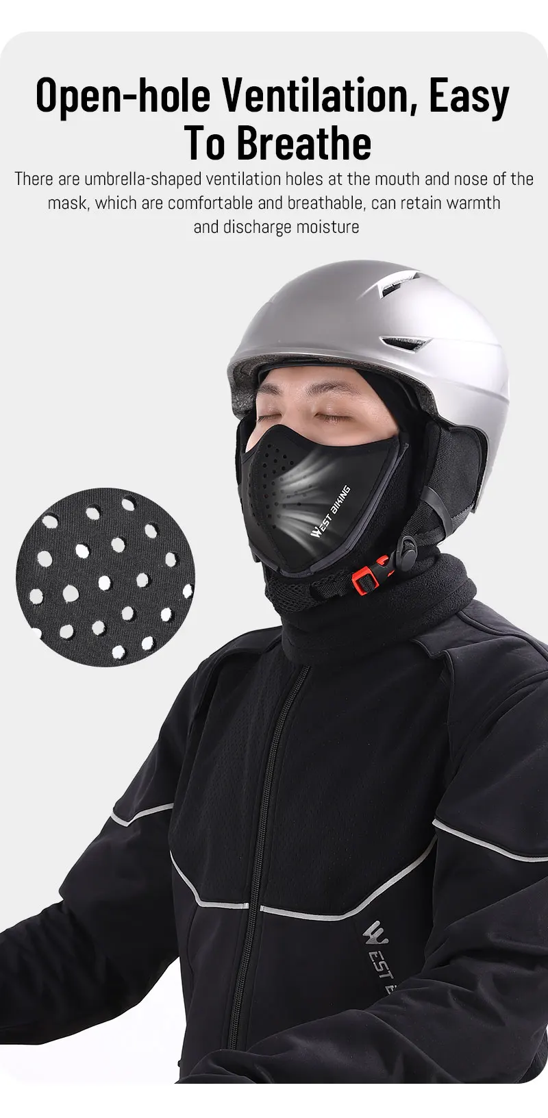WEST BIKING Winterschal Warm halten Fahrradmütze Magnetisch Schnell öffnen Schließen Wärmer Atmungsaktive Winter Sturmhaube Mütze – Detail 10