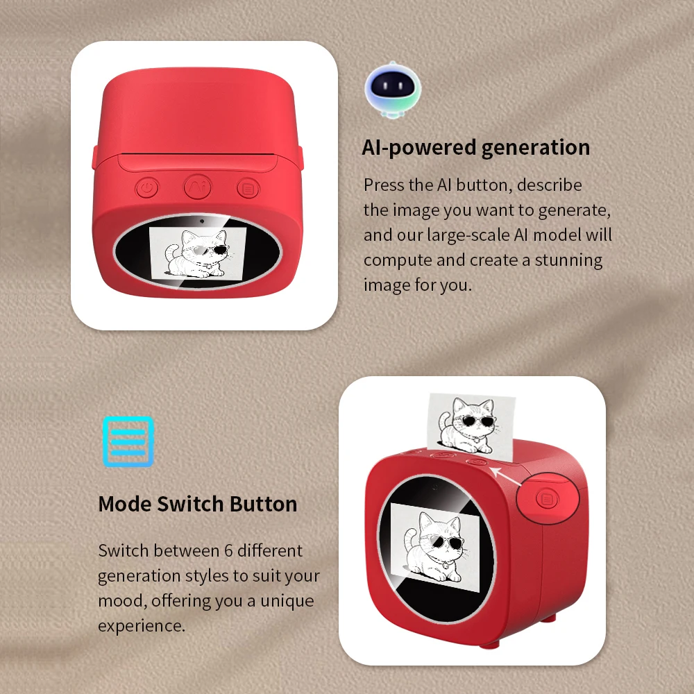 AI 음성 스티커 프린터, 3롤 용지로 제작되는 미니 휴대용 열전사 스티커, 메모, 저널, 그림, 사진, 학교, O에 사용 가능