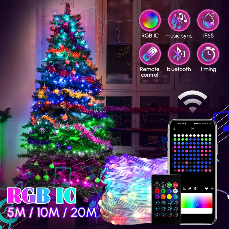 Christmas LED Tree Decoration RGB String Lights Bluetooth App Remote  Control USA