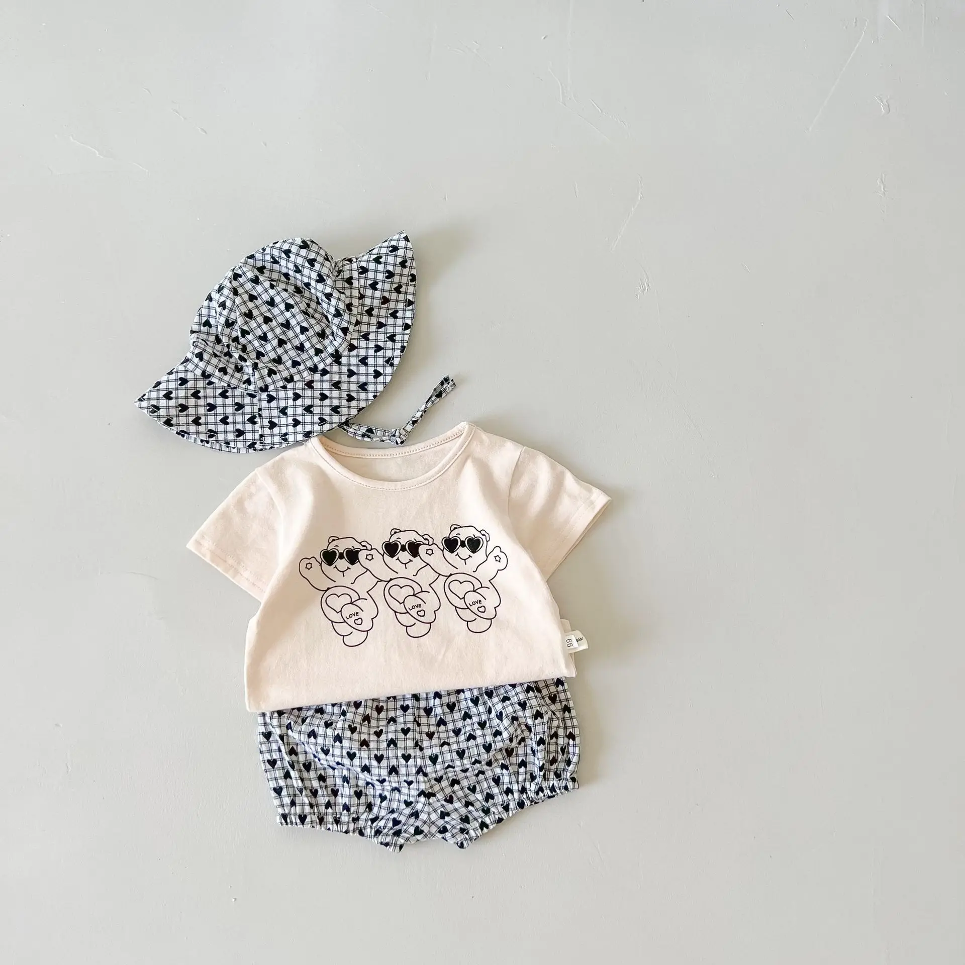 2022 Summer New Baby Short Sleeve Clothes Set Kids Girl Cute Bear Print T Shirt + Shorts + Hat 3pcs Set Infant Boy Outfits Suit baby girl cotton clothing set