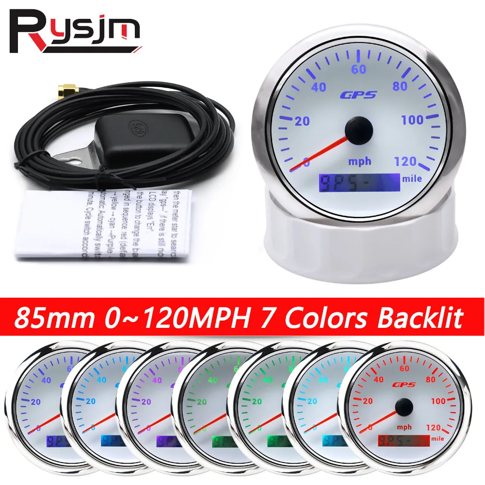 0~80MPH 0~120MPH 120kmh GPS Speedometer 85mm Boat Car Speed Odometer  Gauge Colors Backlight Universal For Marine Truck 9-32V AliExpress