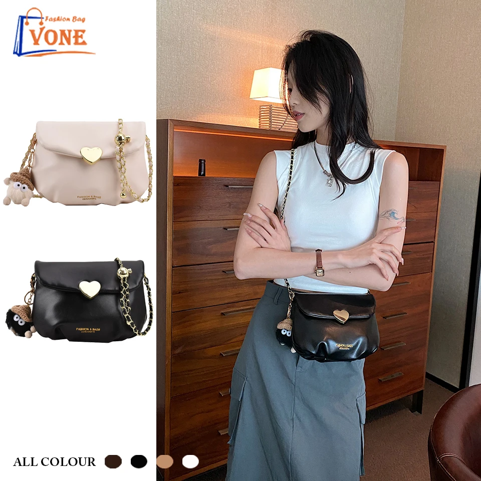 

Golden ball chain cloud hang bag women new fashion Korean style shoulder crossbody bag women soft leather sweet sling bag women