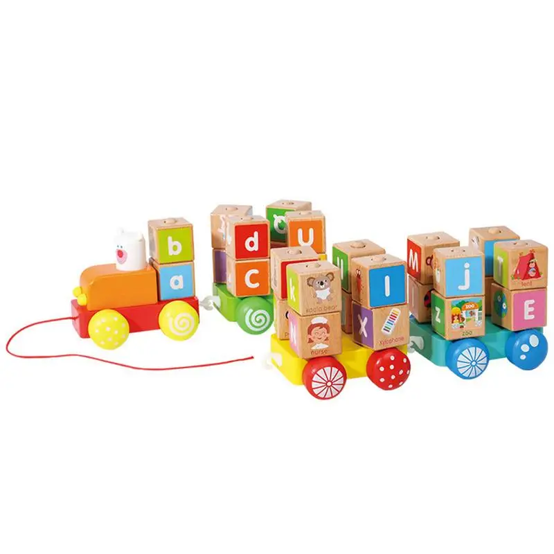 

Wood Alphabet Train Toy Train Toys 26 PCS Alphabet Letters Block Set Montessori Educational Toys For Kids Toddlers Boy Girls 3