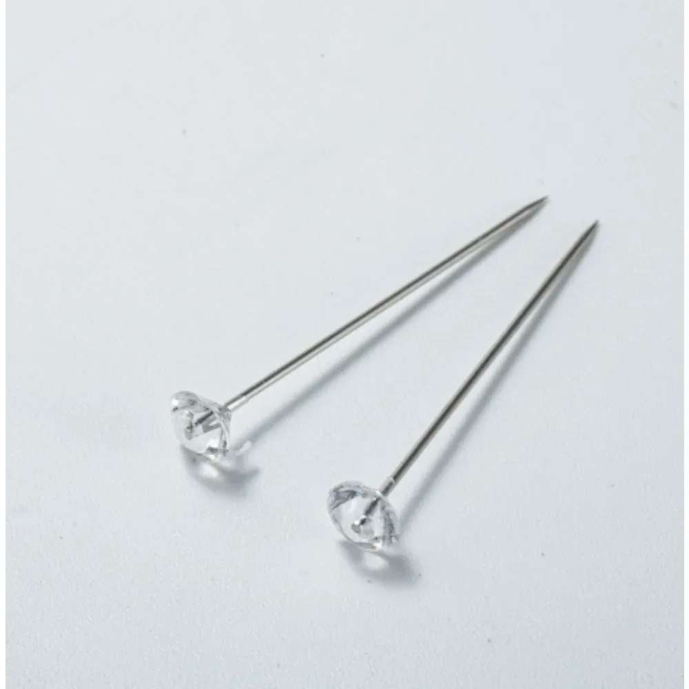 1 상자 50Pcs 합금 핀 투명 다이아몬드 핀 DIY 웨딩 부케 핀 스티치 바늘 플라스틱 상자 바느질 액세서리