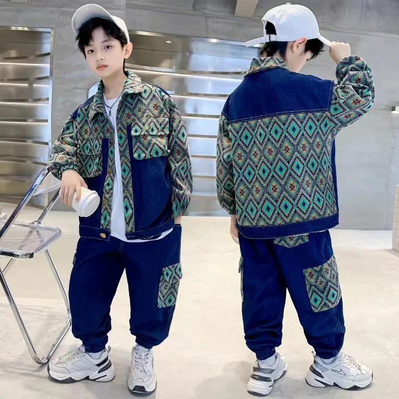 

Sets For Children Boys Autumn Spring Fashion Cotton Tracksuit Kids Denim Suits Teenage Kids Korean Style Outfits Tracksuits Chil