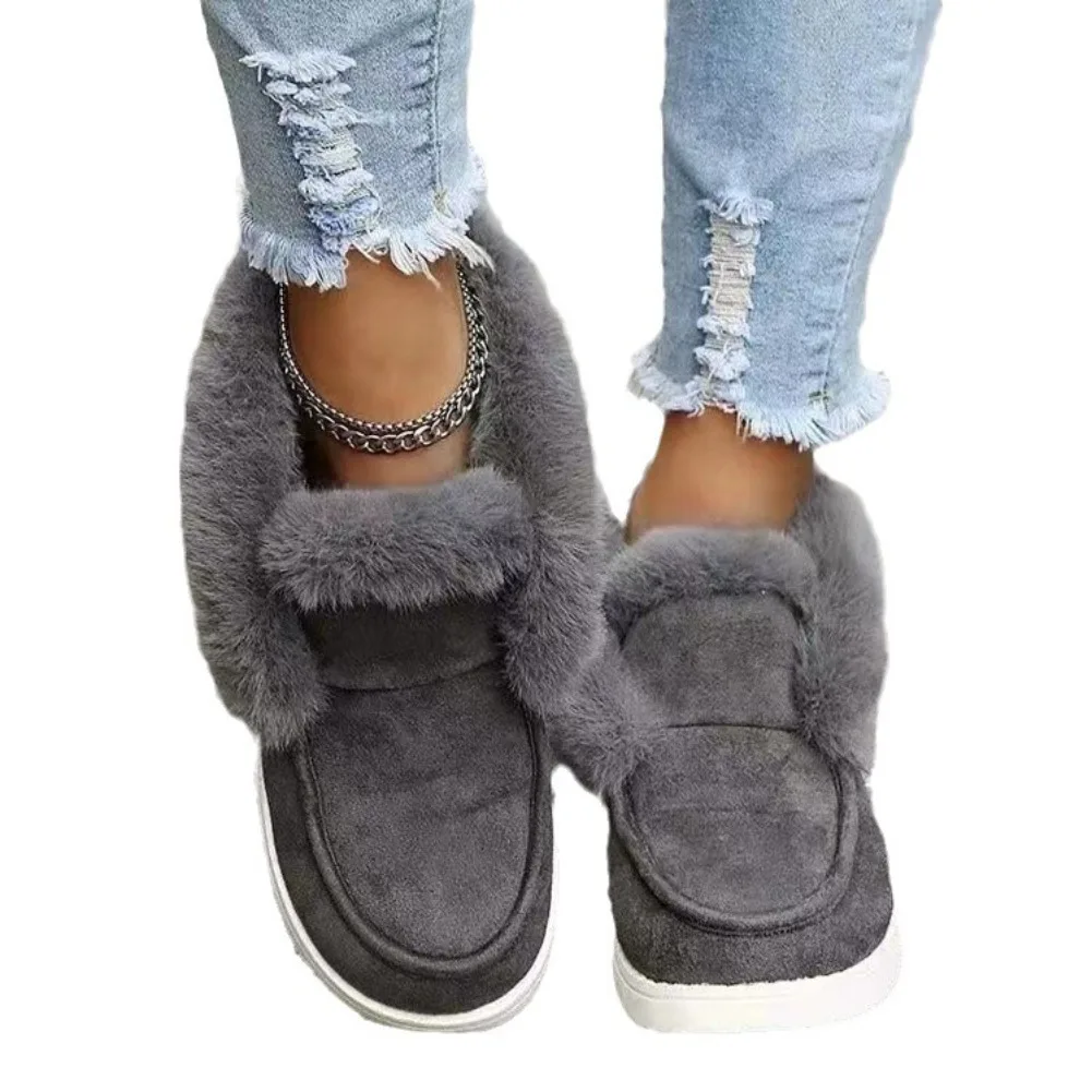 New Ladies Slip on Comfortable Ankle Boots Women Winter Warm Plush Fur Snow Boots Suede ShoesFemale Footwear Botas Femininas