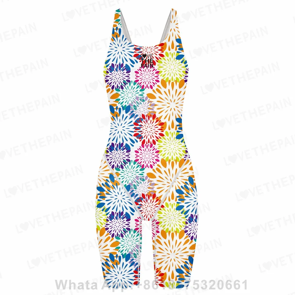 

Female Printing Swimsuit Sport Competition Professional Multifunctional Training Bathing Suit Knee Length Swimwear Beach Wear