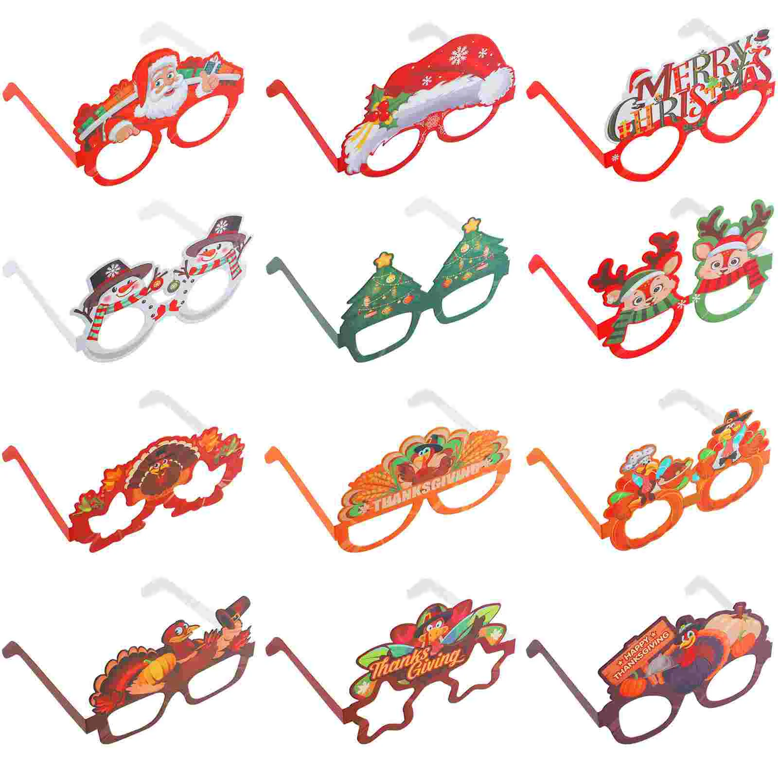 

ABOOFAN 24pcs Christmas Thanksgiving Eyeglasses Party Favors Decorations Turkey Snowman Glasses Photo Props