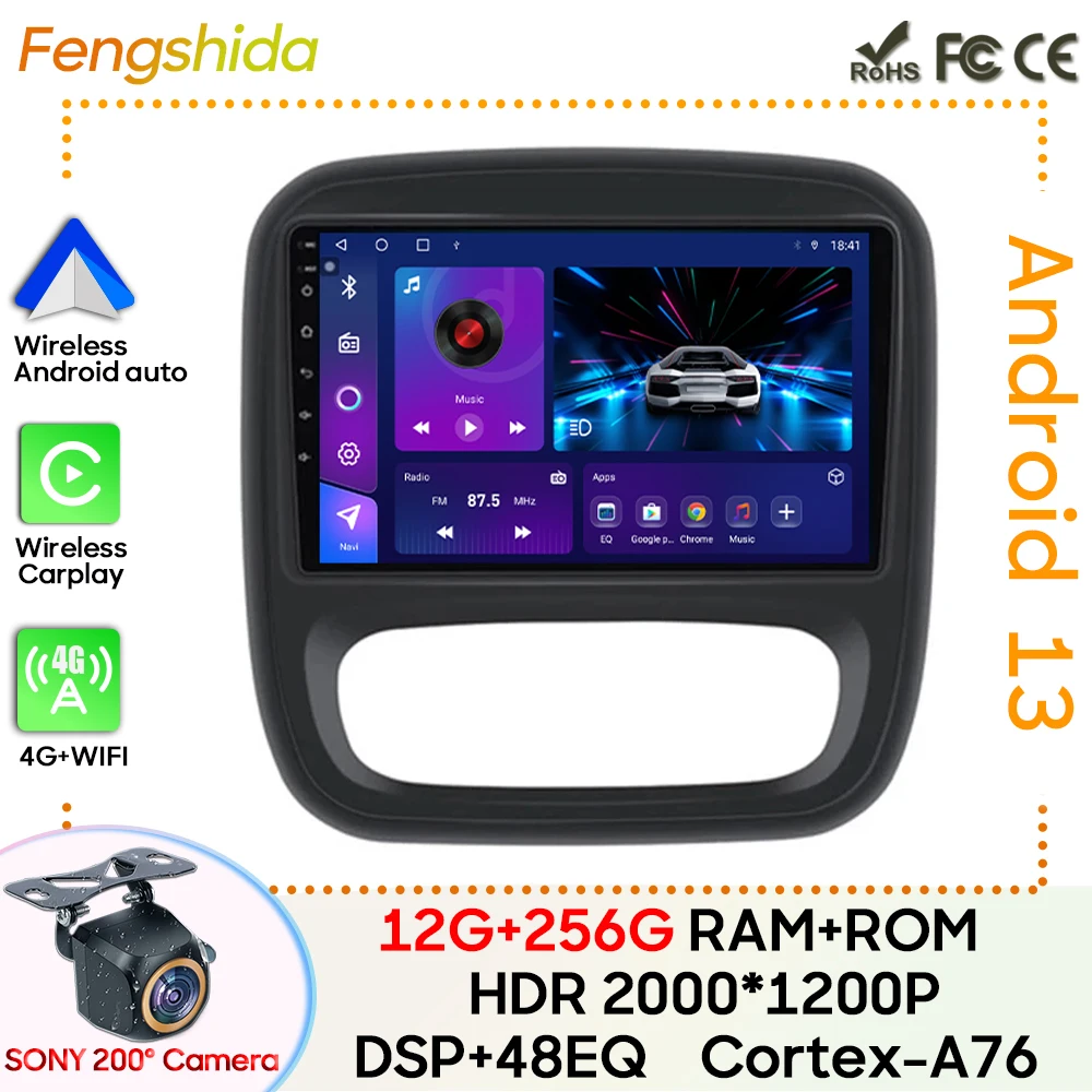 

For Renault Trafic 3 2014 - 2021 For Opel Vivaro B 2014 - 2018 Car Radio Carplay GPS Navigation Stereo Android Auto Wifi No 2din