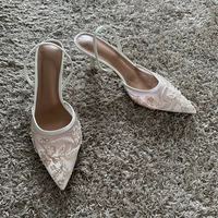 Mesh Embroidered Thin High Heels Sandals Women 2025 Summer Sexy Slingback Pointed Toe Pumps Dress Shoes Woman Sandalias De Mujer - Image 6