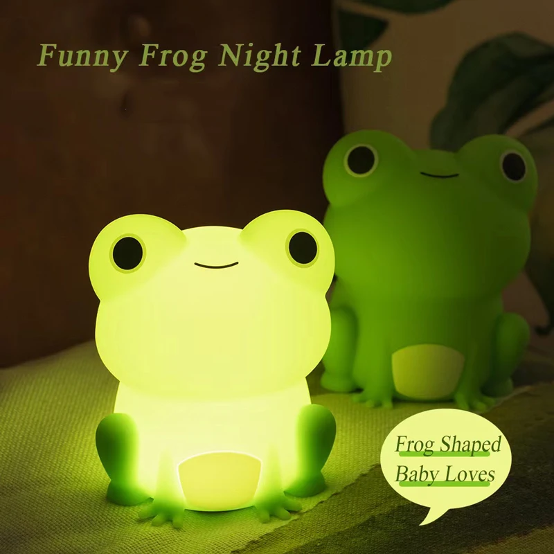 Qiqi Frog Silicone Lamp USB Charging Multi Mode Dimming Timer Night Light Children's Gift LED Sleep Companion Patting Light