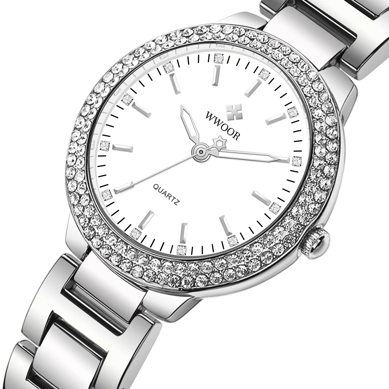 WWOOR Elegant Woman Watch Fashion Ladies Diamond Watches Waterproof Stainless Steel Quartz Bracelet Watch Gift Relogio Feminino
