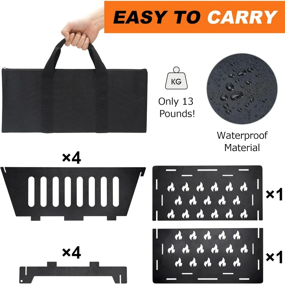 Foldable Portable Plug Fire Pit, Outdoor Fire Pit, Suitable for Outdoor Wood Burning, Pit with Storage Bag, 17 Inch