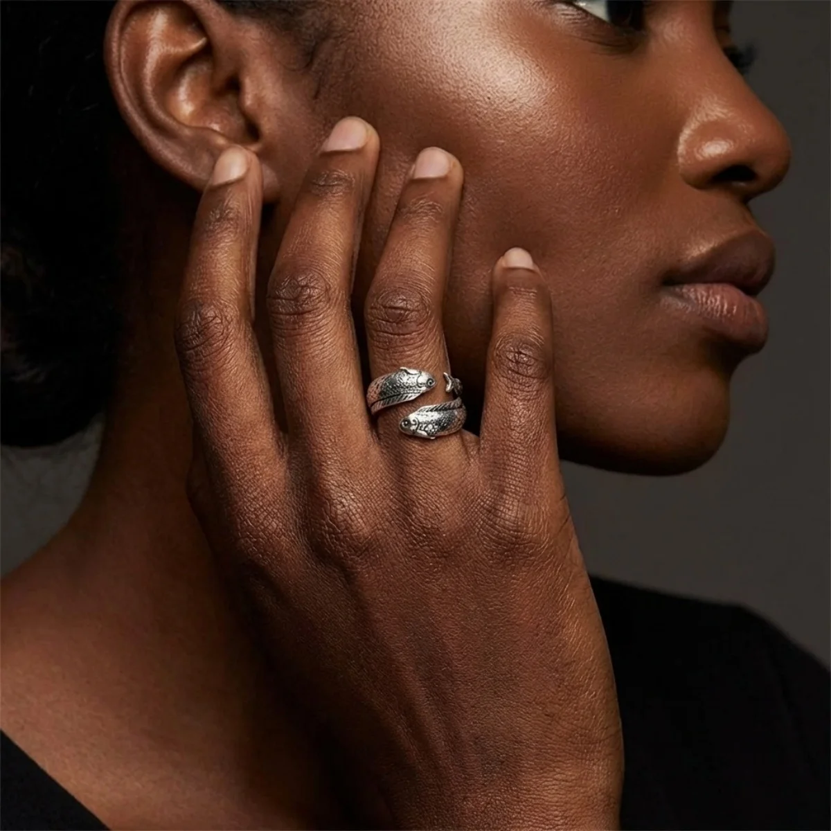 Vintage Metall-Fingerringe in Koi-Form für Damen und Herren, kreativer Boho-Glücksfisch-Öffnungsring, Sommerurlaub, Ozean, Strand, Schmuck – Detail 5