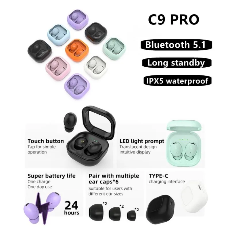 Tws Nuovo Auricolare Bluetooth Wireless C9Pro 5.2 Auricolari Cuffie Bluetooth Sport Stereo Fone Auricolare Bluetooth Per Xiaomi Iphone
