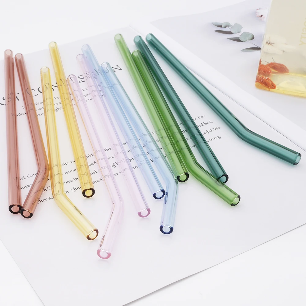 High Borosilicate Colorful Glass Straws Set Eco Friendly Reusable Drinking Straw for Smoothies Cocktails Bar Accessories Straws