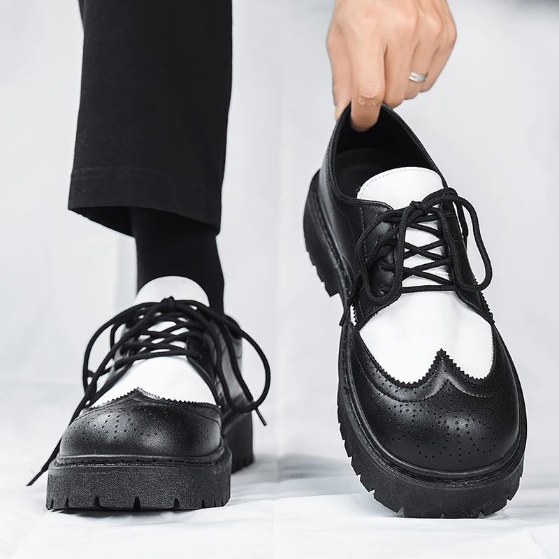 Classic Men Leather Shoes Oxford Platform Wedding Party Office Business Shoes Casual Formal STRONGSHEN