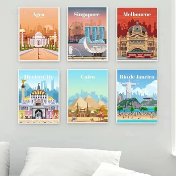 Poster di paesaggio di viaggio in città Spagna Australia Singapore Messico Agra Pittura su tela Immagine di arte della parete nordica Decorazione della stanza dell'ufficio