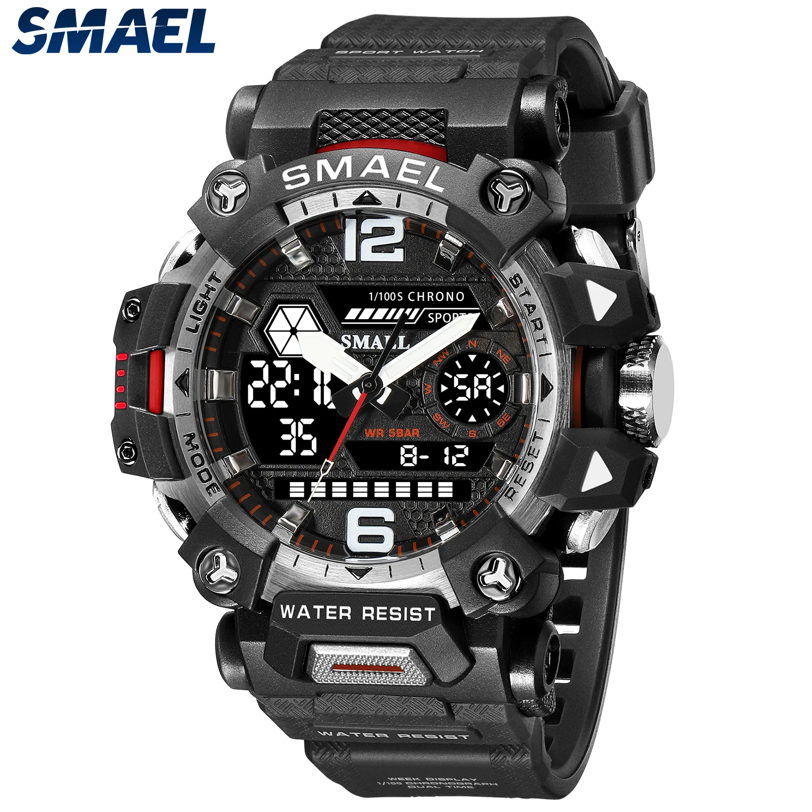 SMAEL 8072 Dual Display Quartz Electronic Watch Outdoor Tactical Men s Alloy Military Style Watch Night