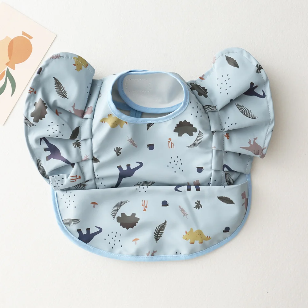 INS Nordic Style Baby Bibs Waterproof Short Sleeve with Pocket Feeding Waterproof Bib Easy Clean Cute Elephant Bibs Soft PU 4