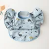 INS Nordic Style Baby Bibs Waterproof Short Sleeve with Pocket Feeding Waterproof Bib Easy Clean Cute Elephant Bibs Soft PU 4