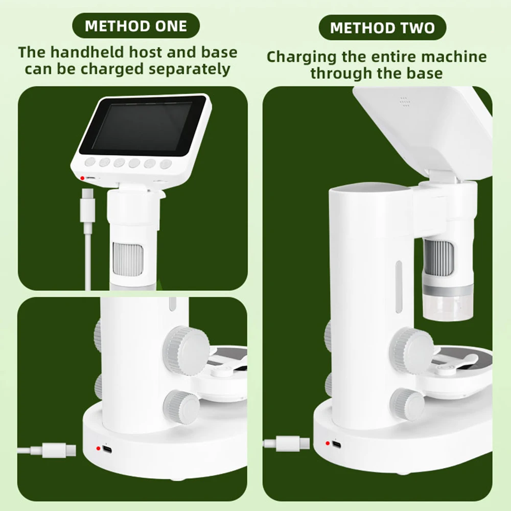 어린이용 베이스가 있는 1080P 현미경 1000X 휴대용 핸드헬드 망원경 3.5인치 HD 화면 LED 조명 포켓 디지털 현미경