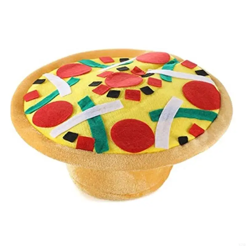 N7YF Funny Pizza Hat Silly Hat Fun Party Toy Play with Felt Toppings Novelty Costume Accessories Pizza Party Supply