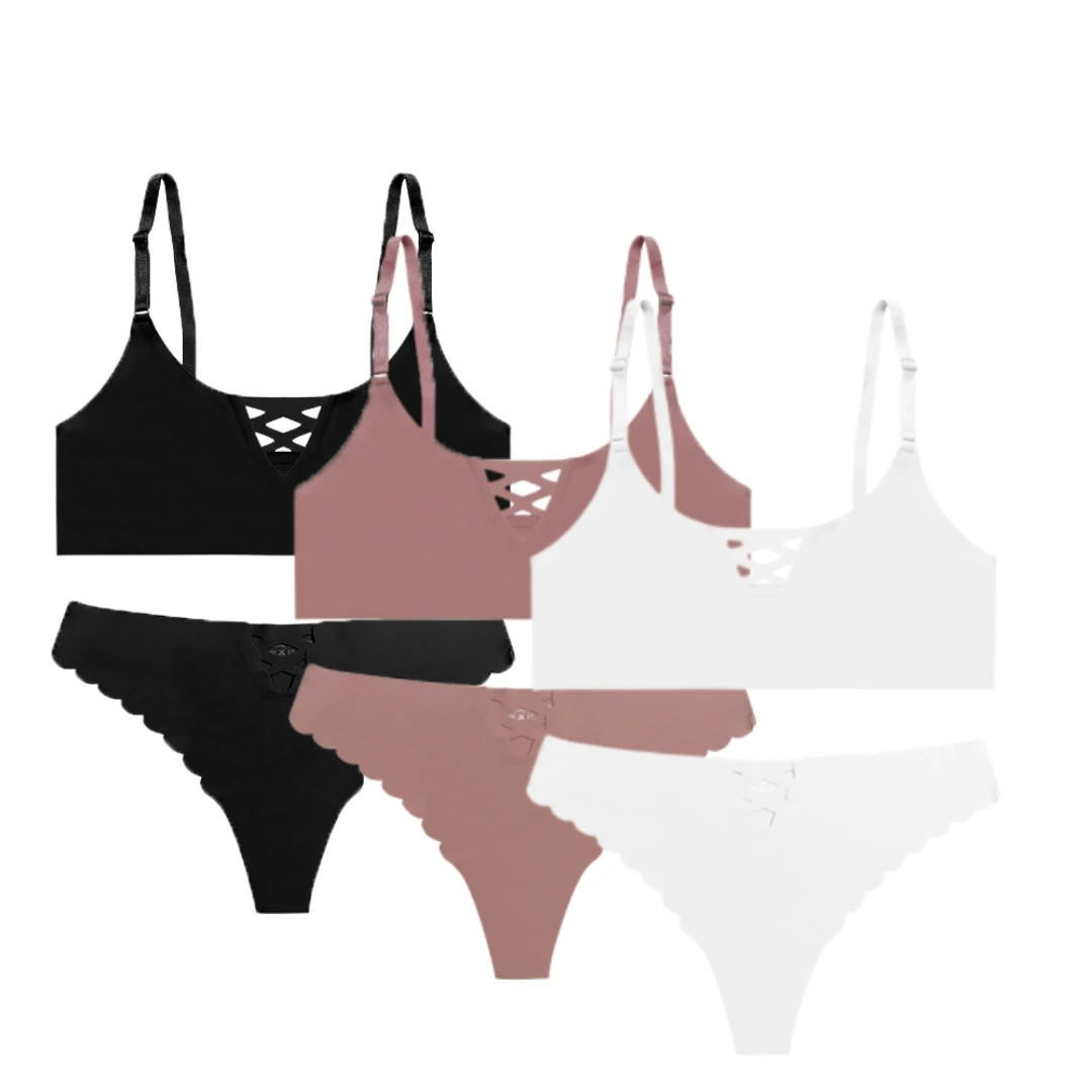 New Multicolor Collocation Bra Suit Fitness Traceless V-Neck Hollow Gather Low Waist Women's Underwear