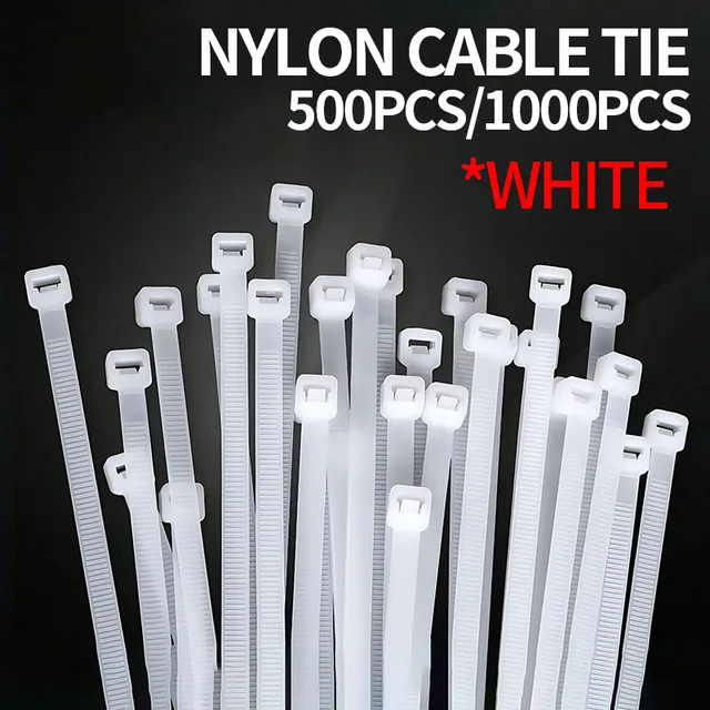 500/1000PCS/bag Self-locking Plastic Nylon Tie White Zip Wraps Strap Nylon Cable Tie Set Fastening Ring Loop Wire Wrap 1