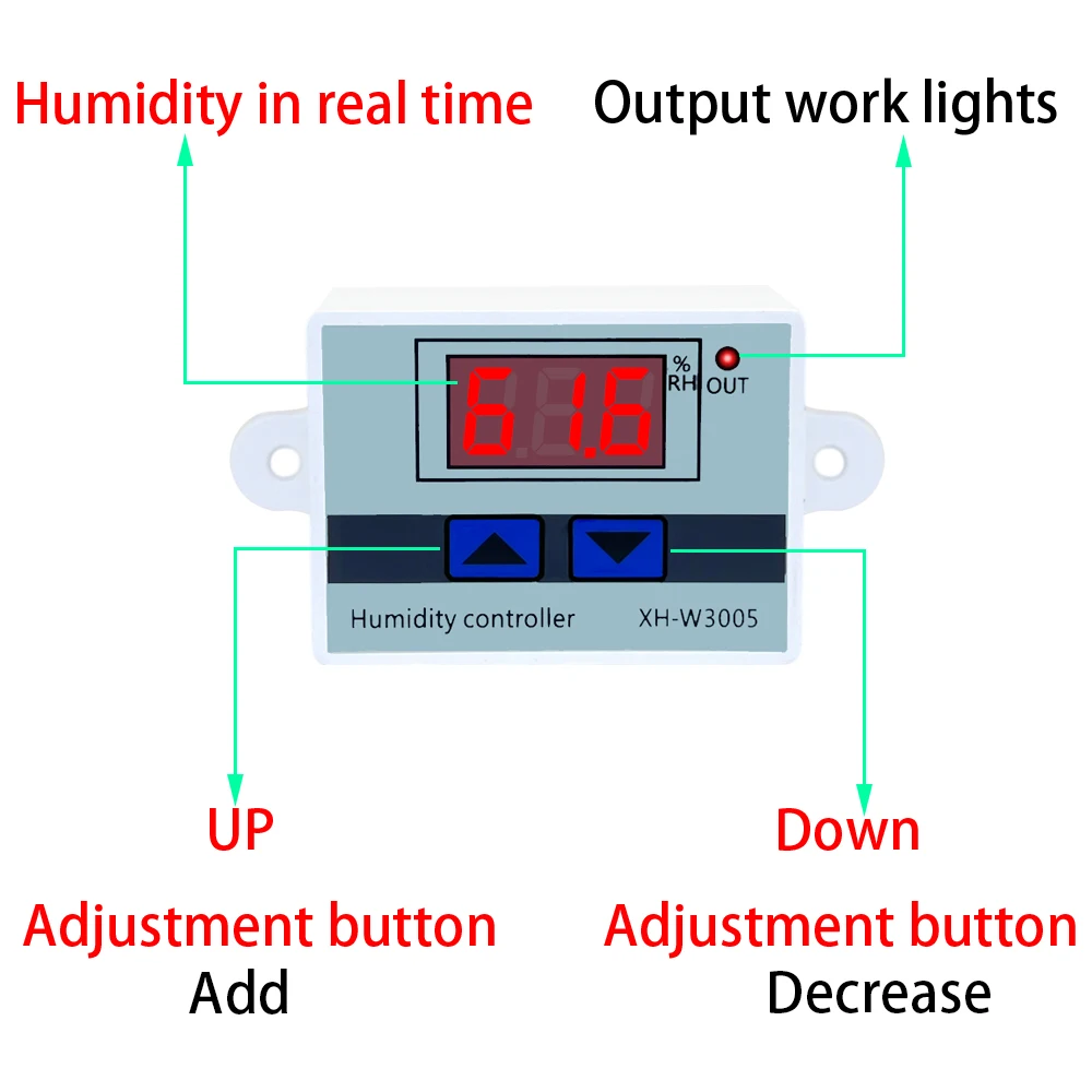 Digital Humidity Controller W3005 12V 24V 220V Digital Humidity Controller instrument Humidity control Switch hygrostat Hygrometer SHT20 sensor