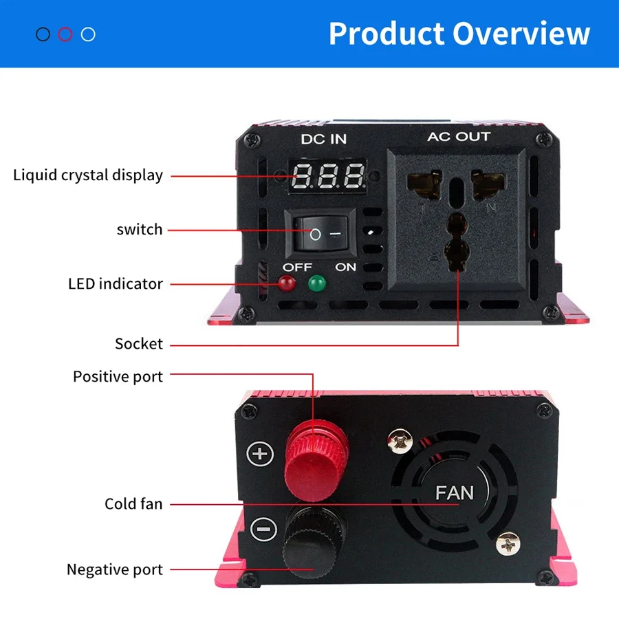 Sine Wave Inverter Pure DC 12V/24V To AC 110V/220V 1000W 1600W 2000W 2200W Portable Power Bank Converter Solar
